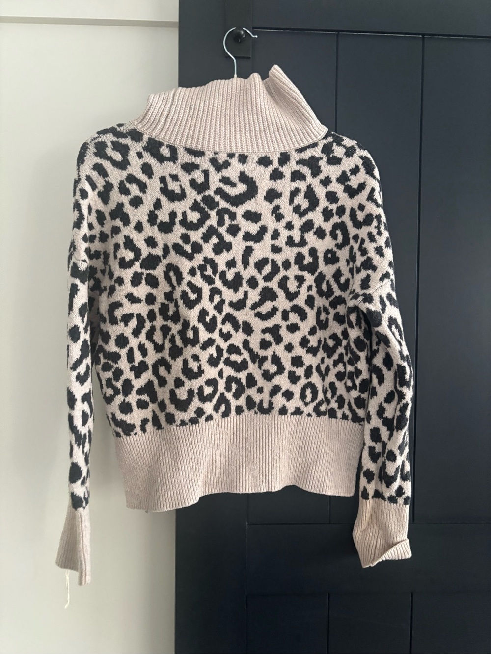 Leopard Print Cowl Neck Sweater - Beige and Black